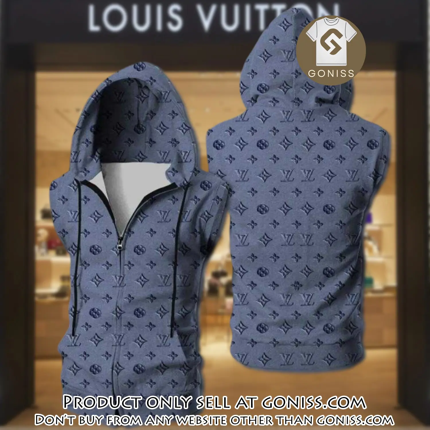 Louis vuitton blue unisex sleeveless zip up hoodie luxury for men women szh011 gn0618332